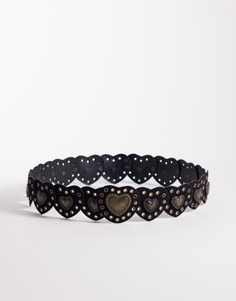 ASOS DESIGN - Ceinture taille et hanches imitation daim avec disques en cœur et détails cloutés - Noir - view 1