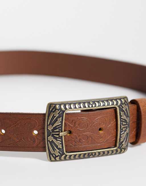 ASOS DESIGN ceinture taille et hanches style western vieilli, camel, 3 de 4