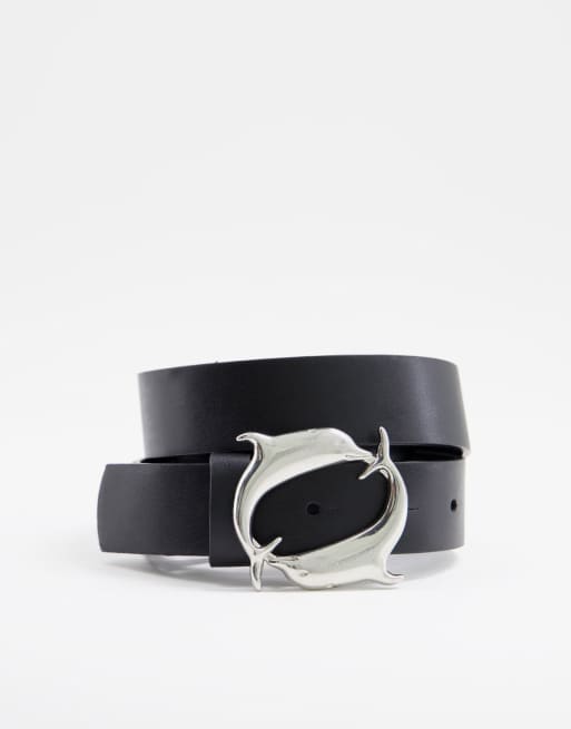 ASOS DESIGN - Ceinture taille ou hanches pour jean avec boucle dauphin ovale - Noir