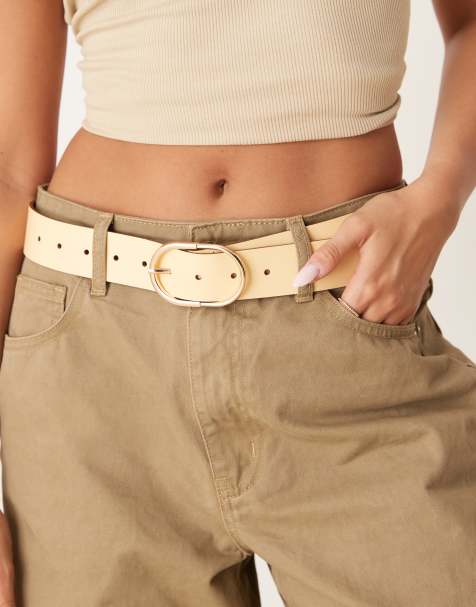 ASOS DESIGN - Ceinture taille ou hanches pour jean en cuir avec fine boucle tubulaire - Babeurre - view 1