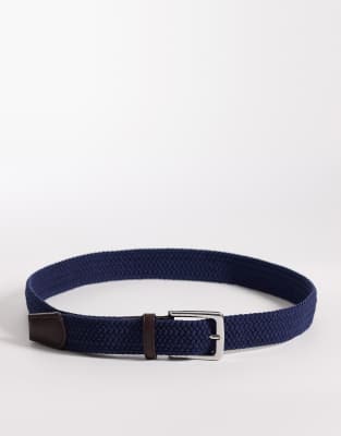 ASOS DESIGN - Ceinture tressée avec finitions imitation cuir - Bleu marine
