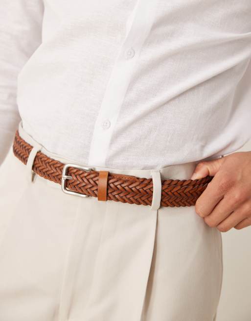 ASOS DESIGN - Ceinture tressée élégante en cuir contrecollé - Fauve