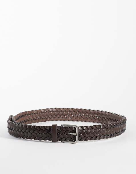 ASOS DESIGN - Ceinture tressée imitation cuir avec boucle argentée brossée - Marron - view 1
