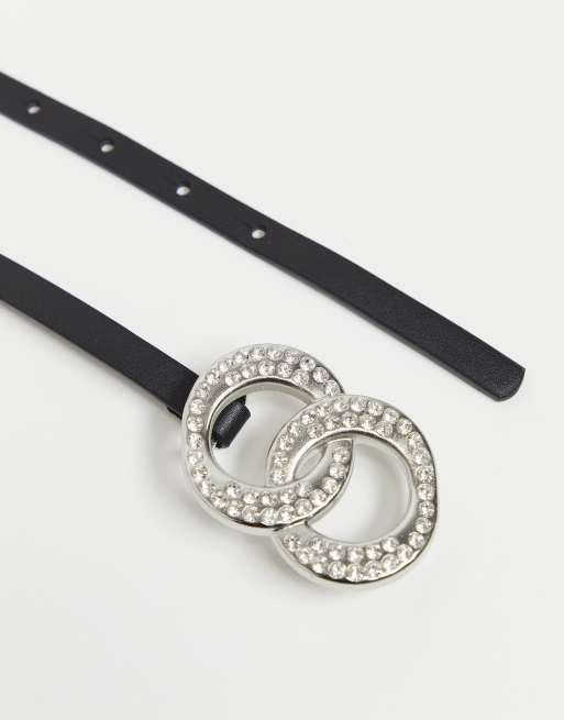 ASOS DESIGN - Ceinture ultra fine pour jean taille basse avec double boucle à strass - Noir, 2 de 4