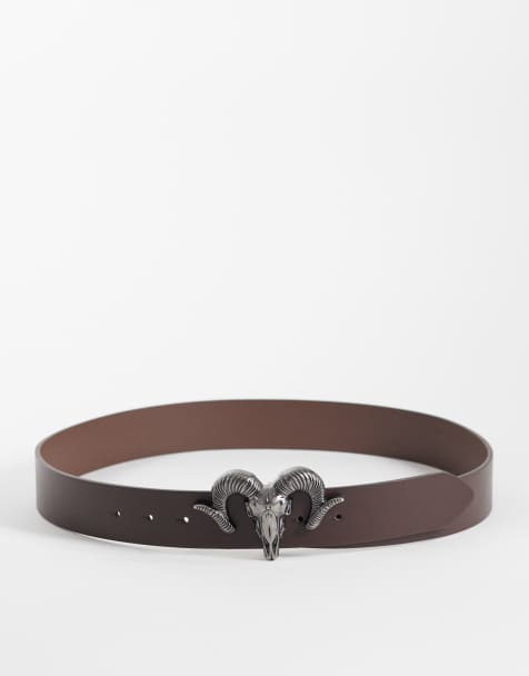 ASOS DESIGN - Ceinture western en similicuir avec boucle tête de bélier - Marron - view 1