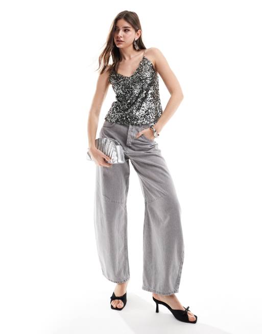 ASOS DESIGN – Cekinowy top na ramiączkach w stalowoszarym kolorze, 2 z 4