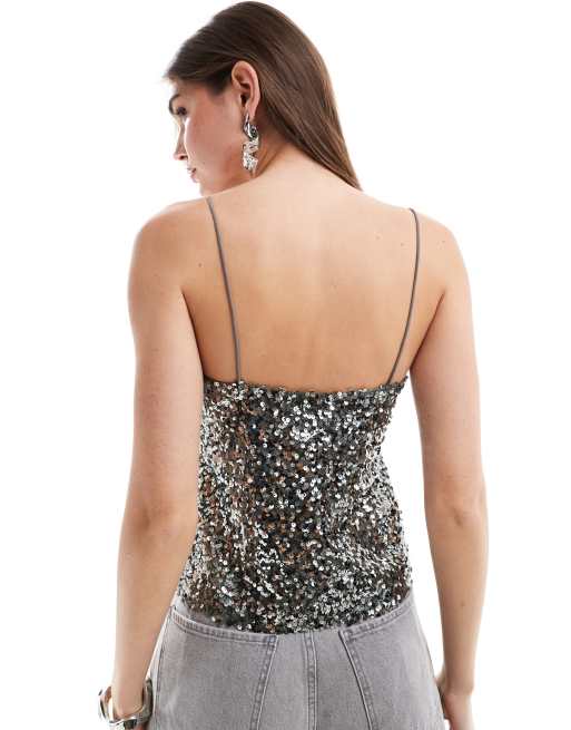 ASOS DESIGN – Cekinowy top na ramiączkach w stalowoszarym kolorze, 4 z 4