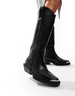 Celeste flat western knee boots in black