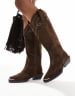 ASOS DESIGN Celeste flat western knee boots in black with stitching