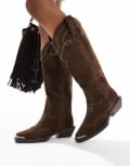 [ASOS DESIGN] ASOS DESIGN Celeste flat western knee boots in choc faux suede-Brown 43 Chocolate