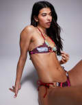 [ASOS DESIGN] ASOS DESIGN Celeste ring detail bikini top in vacation print-Multi 10 Multi