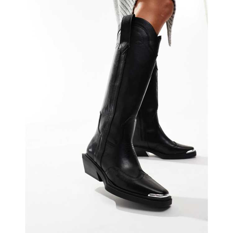 ASOS DESIGN Celeste Stivali al ginocchio stile western bassi neri a pianta larga ASOS