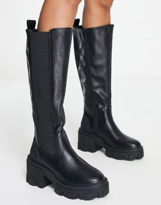 ASOS DESIGN Celestial chunky chelsea knee boots in black | ASOS