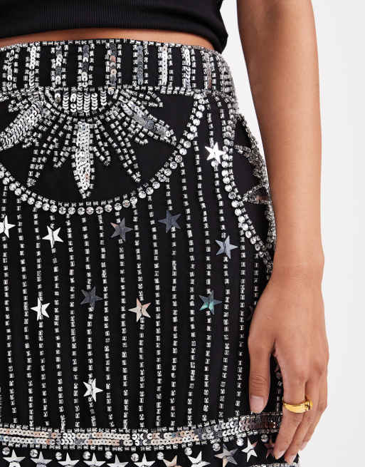ASOS DESIGN celestial embellished detail mini skirt in black
