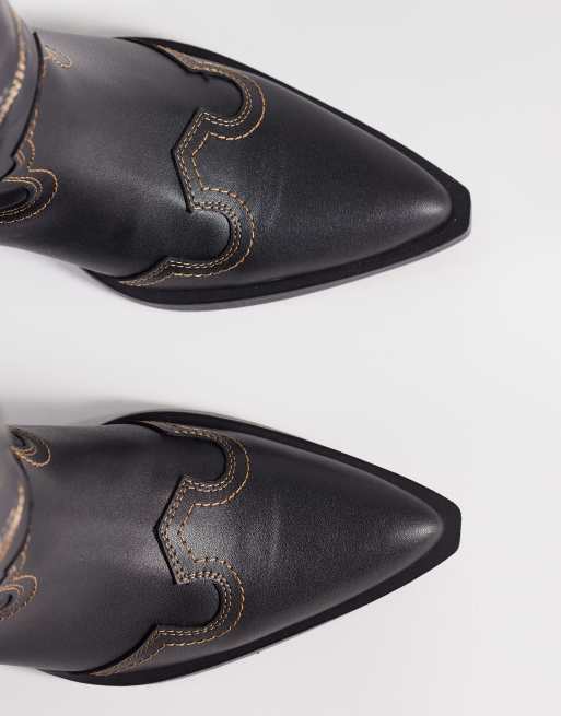 ASOS DESIGN - Celestine - Stivali al ginocchio bassi stile western nero brunito, 2 di 4