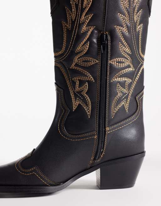 ASOS DESIGN - Celestine - Stivali al ginocchio bassi stile western nero brunito, 4 di 4