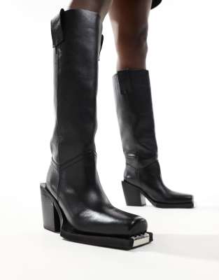 ASOS DESIGN - Celia - Cowboy-Schlupfstiefel aus Leder in Schwarz