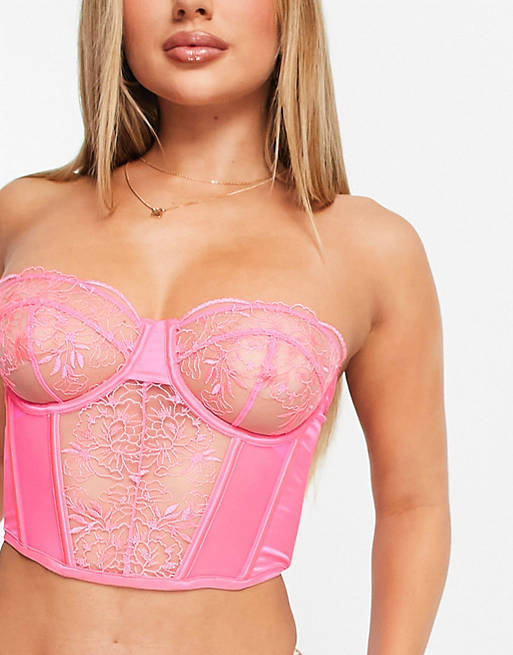 Womens Clothing Lingerie Corsets and bustier tops ASOS Celia Embroidered Corset in Pink 