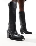 [ASOS DESIGN] ASOS DESIGN Celia leather western pull on boots in black 38 BLACK LEATHER