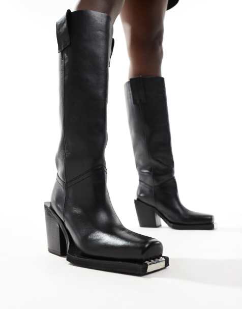 ASOS DESIGN - Celia - Leren Western laarzen in zwart - view 1