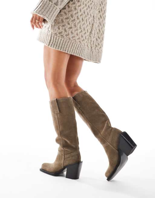 ASOS DESIGN - Celia - Suède Westernlaarzen zonder sluiting in taupe, 3 van 4