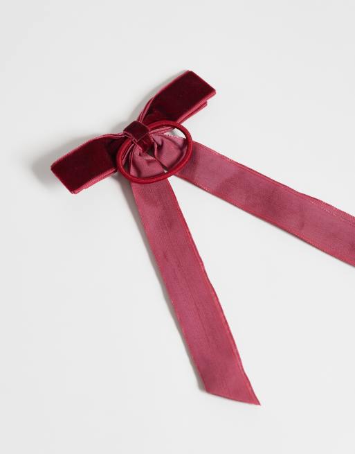 ASOS DESIGN cerchietto con fiocco in velluto bordeaux, 4 di 4