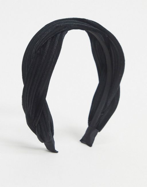 ASOS DESIGN - Cerchietto intrecciato nero in velluto rigato, 4 di 4