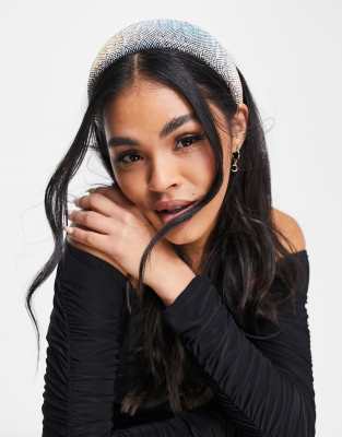 ASOS DESIGN - Cerchietto largo nero con dettagli in strass 
