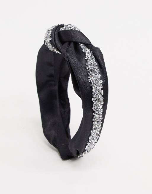 ASOS DESIGN - Cerchietto nero con nodo e strass