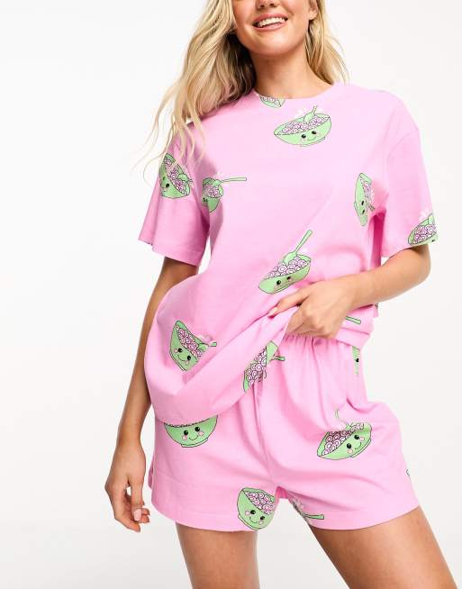  ASOS DESIGN cereal bowl oversized tee & short pyjama set in pink 