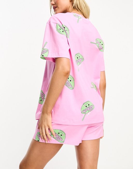 ASOS DESIGN Mean Girls on wednesdays we wear pink oversized tee & short  pajama set in pink