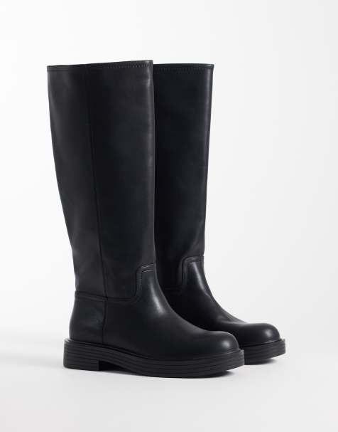ASOS DESIGN Cerys chunky pull on riding knee boots in black - view 1