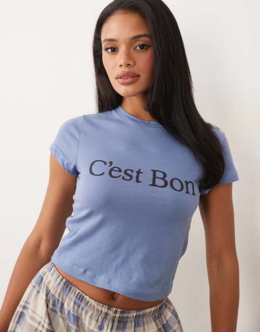 ASOS DESIGN c'est bon baby tee en pyjamashort met gingham ruit, 4 van 4