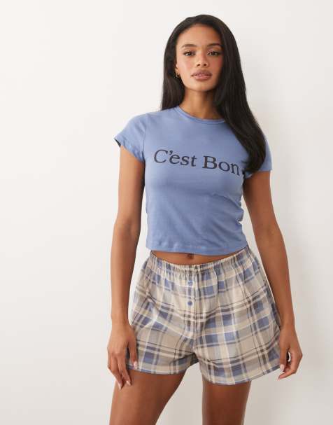 ASOS DESIGN c'est bon baby tee & gingham pyjama short set - view 1