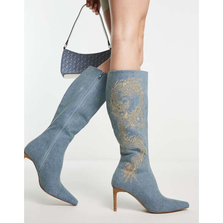 Embroidered hot sale knee boots