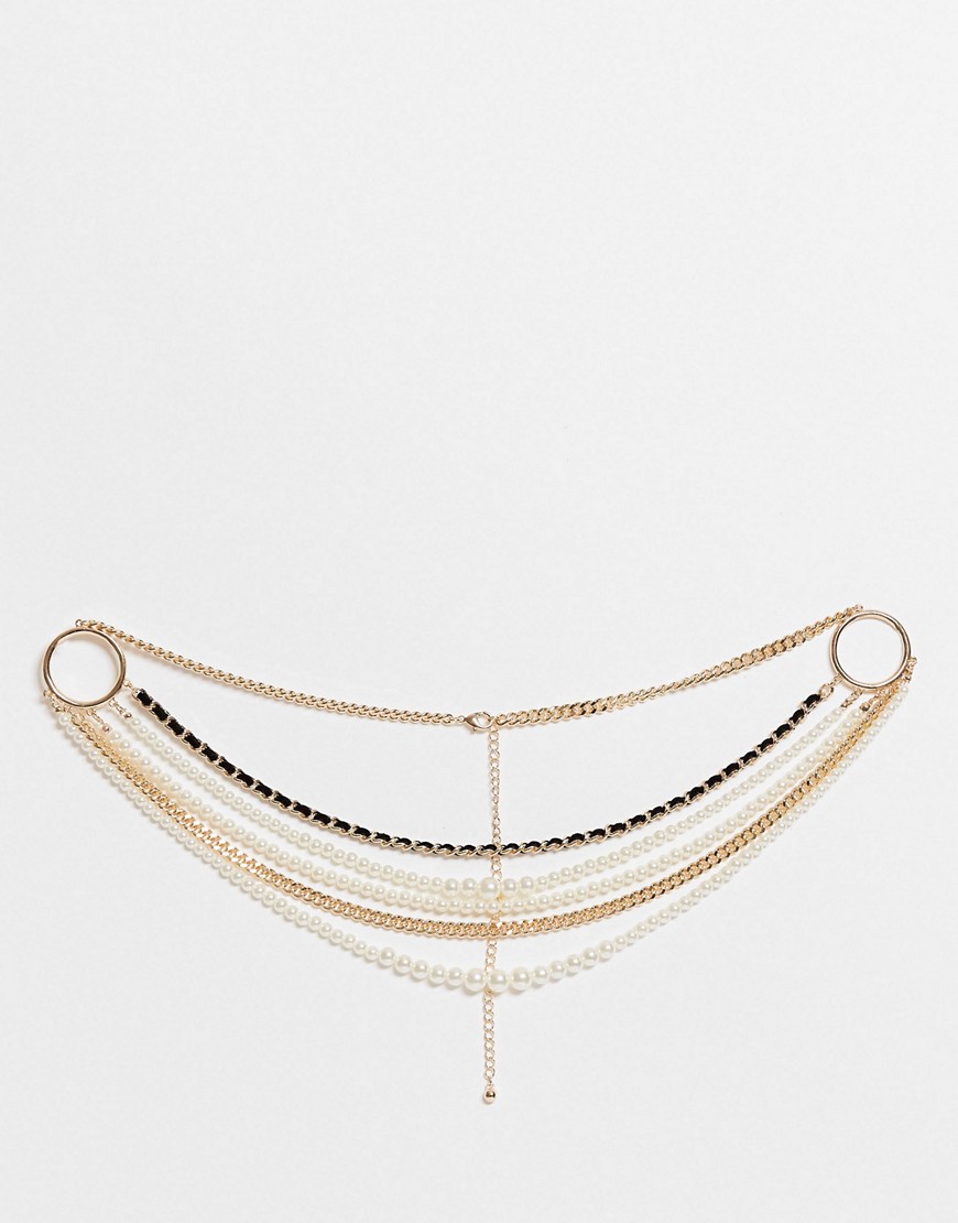 ASOS DESIGN chain and pearl waist and hip belt-Gold