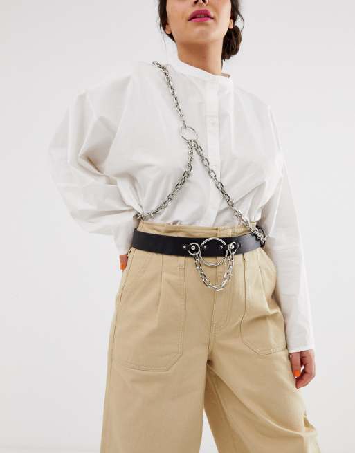 ASOS DESIGN chain and ring waist belt with cross body chain harness detail