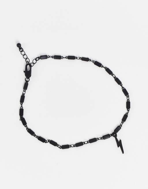 ASOS DESIGN chain anklet with lightning bolt charm in black