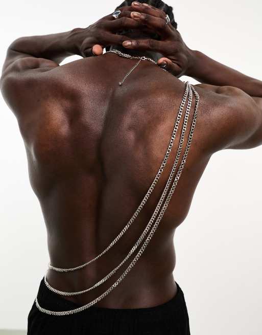 ASOS DESIGN chain body harness with cross body detail in silver tone , 2 of 4