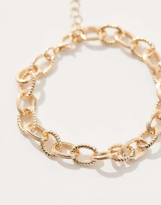ASOS DESIGN chain bracelet in textured gold tone  , 3 of 3