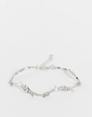 ASOS DESIGN chain bracelet in wave design with crystal in silver tone