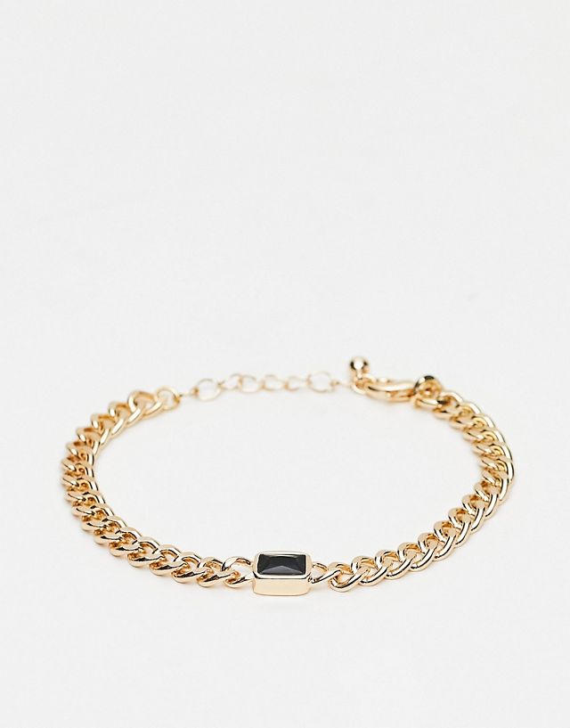 ASOS DESIGN chain bracelet with black stone in gold tone