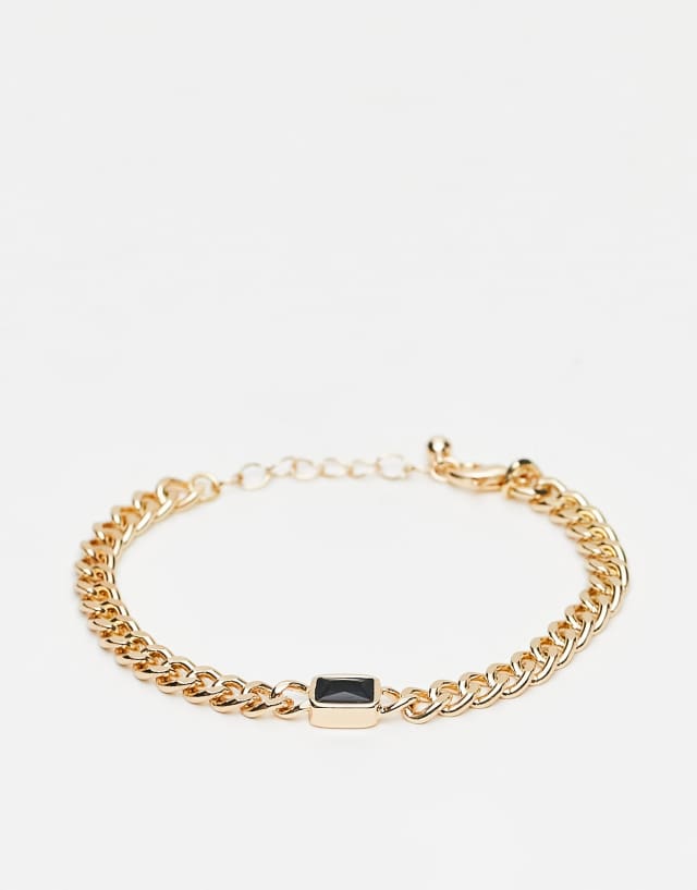 ASOS DESIGN chain bracelet with black stone in gold tone