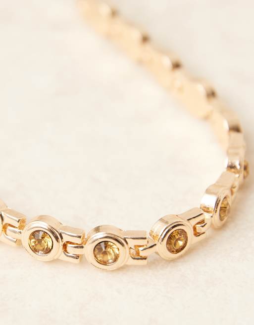 ASOS DESIGN chain bracelet with citrine stones in gold tone