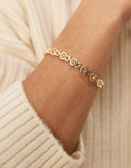 ASOS DESIGN chain bracelet with citrine stones in gold tone