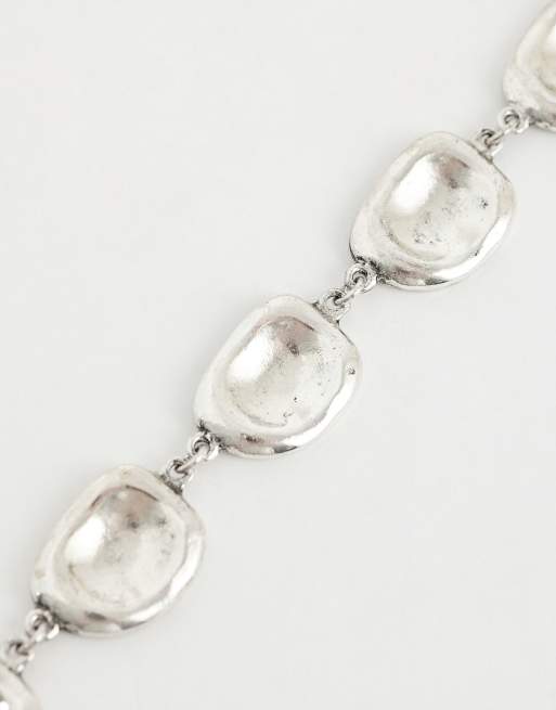 ASOS DESIGN chain bracelet with disc detail in brushed silver tone, 2 of 3
