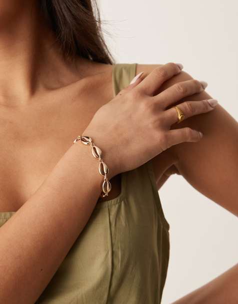 ASOS DESIGN chain bracelet with faux shell detail in gold tone - view 1
