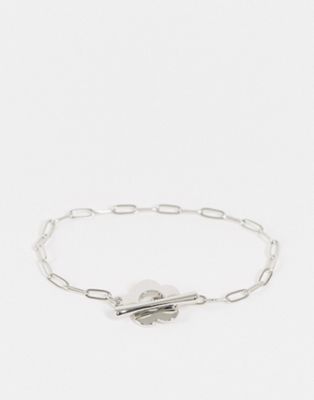 ASOS DESIGN chain bracelet with flower t-bar in silver tone