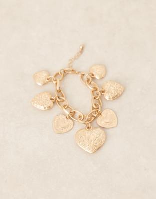 Asos Design Chain Bracelet With Heart Charms In Gold