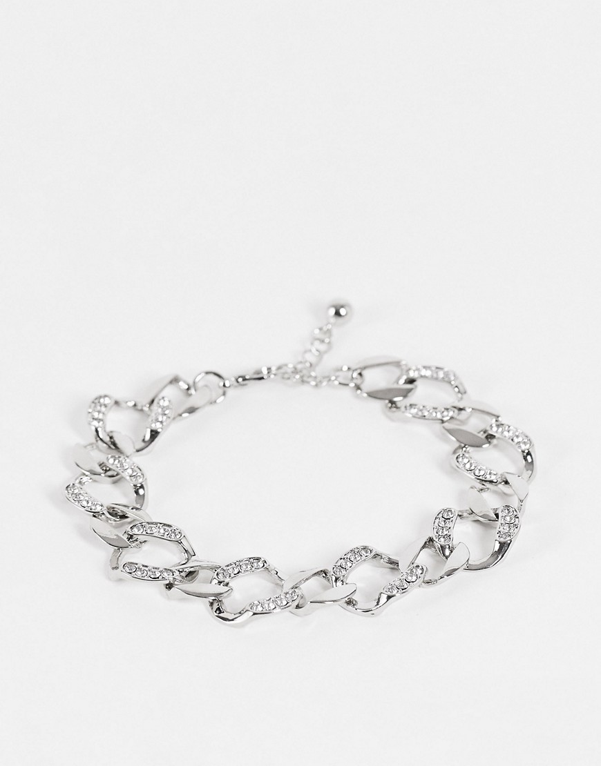 ASOS DESIGN chain bracelet with ice crystals in silver tone